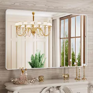 Bathroom Mirror, 48X30 Inch Metal Framed Bathroom Mirror for Wall, Rounded Recta - Picture 1 of 8