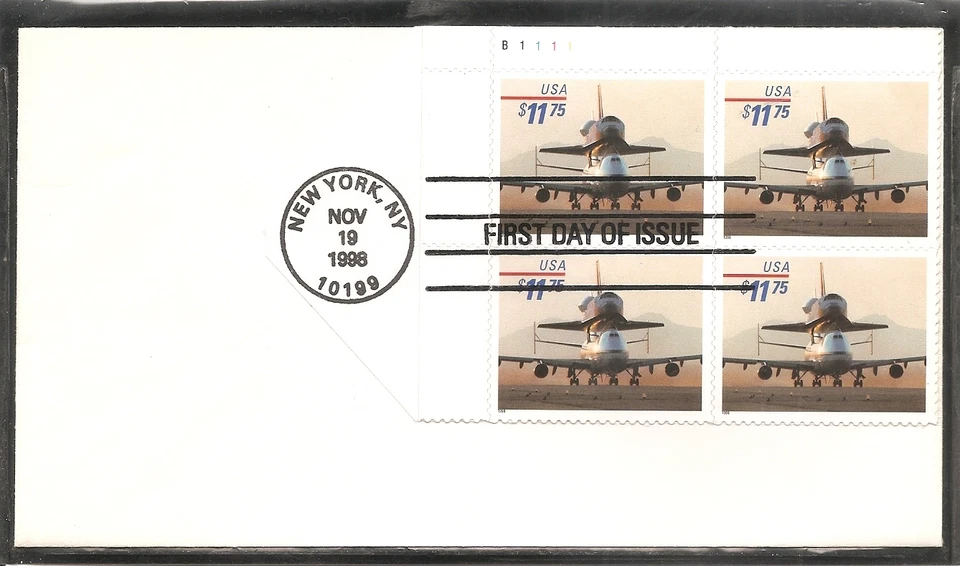 US SC # 3262 Piggyback Space Shuttle FDC. Plate # BLK4. Uncacheted - Image 1 of 1