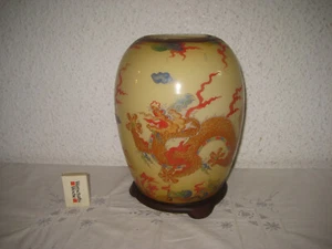 Uralter großer antiker Glas Lampenfuß China mit Drachen Motiv handgemalt - Bild 1 von 9