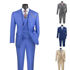 Men 3 Piece Peak Collar Single-Breasted Solid Blazer Tuxedo Vest Pants - Picture 1 of 20