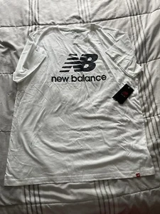 New Balance Men's NB Essentials Stacked Logo Tee White Black 2XL NWT - Picture 1 of 3