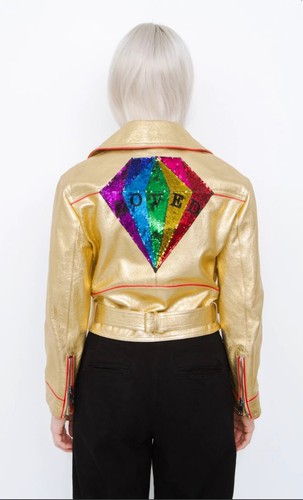 $7990 Giacca Gucci nuova pelle e paillettes cintura passerella moto "LOVED" IT42 US 6 8