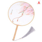 Chinese Style Round Fan With Wooden Handle Portable Printed Vintage Fli