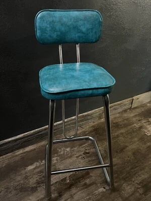 Taburete de bar vintage Ken Weber Art Deco turquesa años 30 Foto 1 de 4