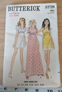 Vintage Butterick Junior Abendkleid halb tailliert Muster #5778 Größe 13/14 SCHNITT - Bild 1 von 4