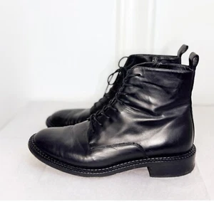 Vince Cabria Leather Lace-up Zipper Bootie Boot Black Womens Size 9 EUC - Picture 1 of 7