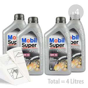 Car Engine Oil Service Kit / Pack 4 LITRES Mobil Super 2000 X1 10W-40 10W40 4L - Picture 1 of 1