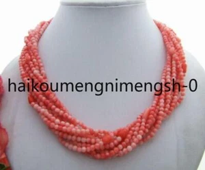 8 Rows Natural Pink Coral Necklace 18" Multi Strands Coral Torsade Necklace - Imagen 1 de 6