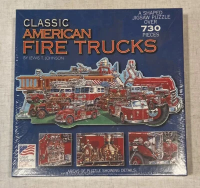 Classic American Fire Trucks Shaped Puzzle 730+ pc 36" x 15 1/2" Factory Sealed - Image 1 of 4