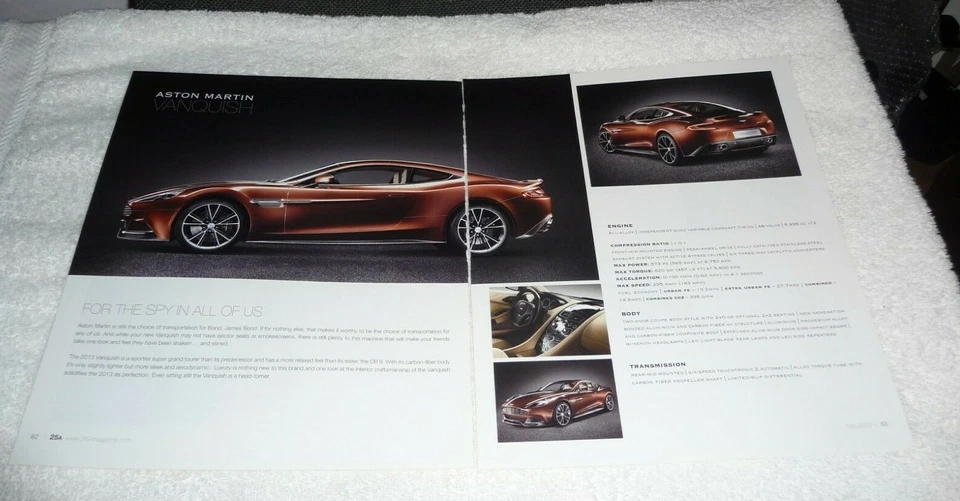 ARTÍCULO DE DOS PÁGINAS ASTON MARTIN VANQUISH 2013 - PARA EL ESPÍA EN TODOS NOSOTROS Foto 1 de 1