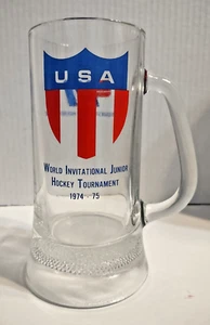 VTG 1974-1975 Glass USA Mug 6.5" T World Invitational Junior Hockey Tournament - Picture 1 of 6