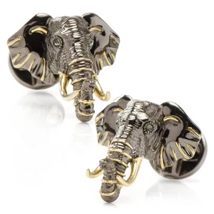 Sterling Silver and 14K Gold Elephant Cufflinks - Picture 1 of 5