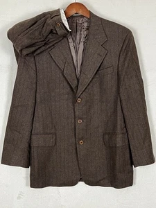 Mickey Spatz 3 Button Suit 40R Brown Striped 34W X 28.50L Cashmere Wool Flannel - Picture 1 of 24