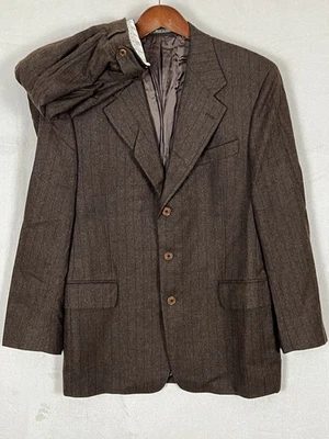 Mickey Spatz 3 Button Suit 40R Brown Striped 34W X 28.50L Cashmere Wool Flannel - Image 1 of 4