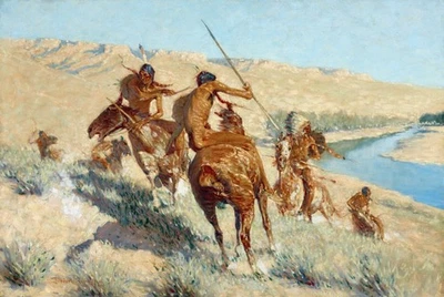 Episodio de la pintura Buffalo Gun de Frederic Remington reproducción Foto 1 de 4