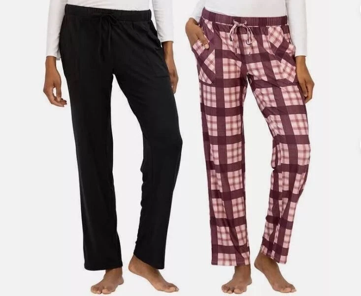 Paquete de 2 pantalones de salón Lucky Brand de pierna recta negros a cuadros con cordón para mujer pequeños Foto 1 de 1