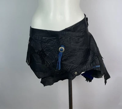 70s Vintage Leather Patchwork Wrap Mini Skirt OOAK asymmetrical cut fits S - Image 1 of 4