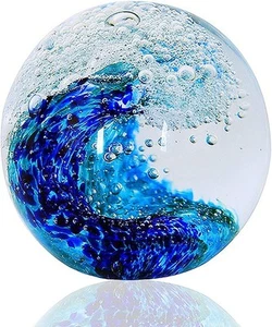 Hand Blown Glass Ocean Waves Figurine - Unique Desk Decor - Picture 1 of 7