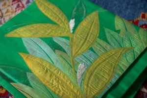 Vintage Nagoya Obi, green bamboo motif, unknown composition - Picture 1 of 5