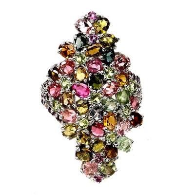 Anillo de plata de ley 925 ovalado turmalina peridoto rodolita piedras preciosas naturales talla 8 Foto 1 de 4