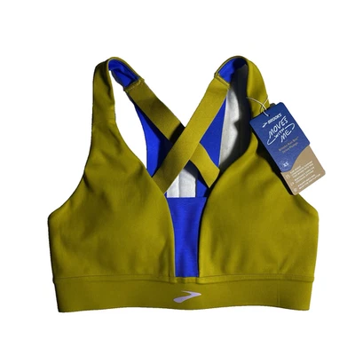 Sutiã esportivo Brooks tamanho XS drive corrida mergulho hora dourada azul compressivo - Imagem 1 de 4