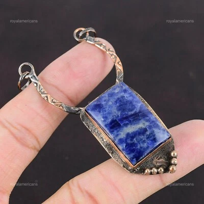 Joyería colgante hermana bisel artesanal cobre sodalita natural venta día mujer Foto 1 de 4