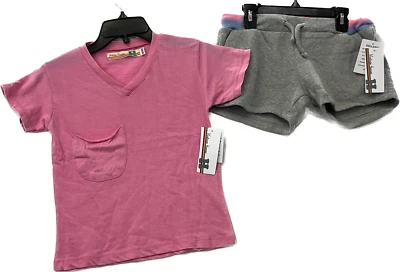 Camiseta e shorts vintage Havana manga curta meninas tamanho M 10-12 rosa cinza - Imagem 1 de 4