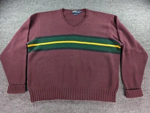 VTG Polo Ralph Lauren Sweater Mens XXL 2XL Red Green Stripe Knit Cotton Pullover - Picture 1 of 7
