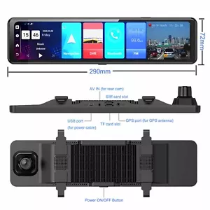 HD 1080P 4G 12" Cam Car DVR Rear View Mirror GPS Camera WiFi Video Recorder - Picture 1 of 13