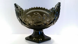 Vintage Dark Pedestal Banana Bowl, Embossed with Roses, Sawtooth Edge - Picture 1 of 12