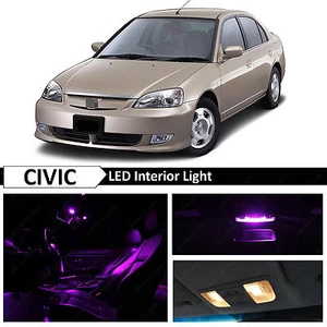 Kit de paquete de luz LED interior púrpura ajuste 2001-2005 Honda Civic sedán cupé - Imagen 1 de 8