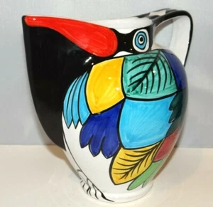 GRAZIA DERUTA ABSTRACT TOUCAN Bird ART POTTERY PITCHER JUG Hand Painted Italy GF - Picture 1 of 9