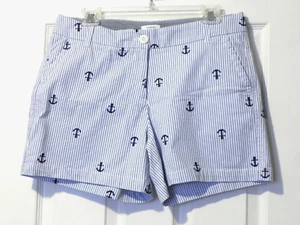 Crown & Ivy Women's Size 6 Caroline White/Blue Stripe w/ Anchors Shorts BNWOT - Picture 1 of 3