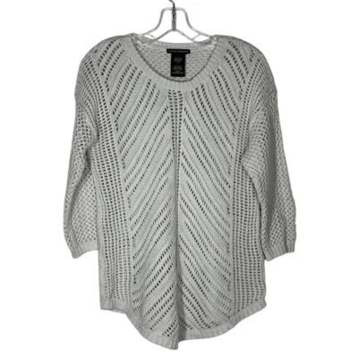 Chelsea & Theodore Off White 3/4 Sleeve Sweater Size L Open Knit Pullover - Image 1 of 4