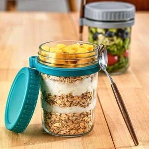 Resistant Glass Salad Saver Food Container Cereal Box Overnight Oats Jars - Picture 1 of 12