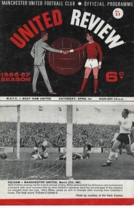 MANCHESTER UNITED V WEST HAM UNITED ~ 1 DE ABRIL DE 1967 ~ FICHA INTACTA - Imagen 1 de 1