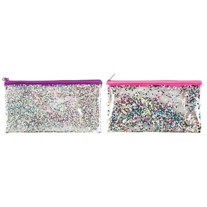 Holographic Glitter Foil Quicksand Transparent Zipper Case Makeup Storage Pouch - Picture 1 of 6