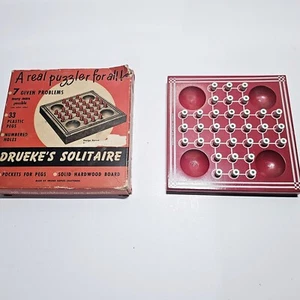 Drueke's Solitaire Solid Hardwood Board Game Red Complete With All Pegs - Picture 1 of 12