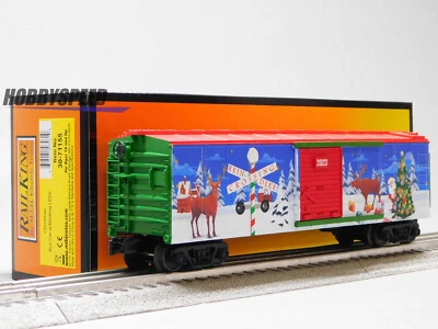 MTH RAILKING CHRISTMAS BOXCAR W/ BLINKING LEDs reindeer O GAUGE MTH30-71155 NEW - Image 1 of 4