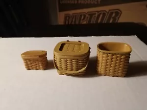 3 CERAMIC / RESIGN LONGABERGER TYPE BASKETS DOLL HOUSE MINIATURES - Picture 1 of 11