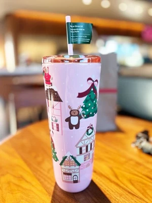 Starbucks Navidad Oso Rosa Árbol Vaso Con Taza de Paja Limitado ¡Adorable! Foto 1 de 4