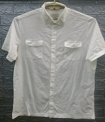 New BUGATCHI Peter Solid Cotton Short Sleeve Button Up Shirt White Size XXL - Image 1 of 4