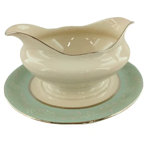 Castleton Fine China Ramillete Aqua Floral Gravy Boat con Placa Base Adjunta EE. UU. - Imagen 1 de 7