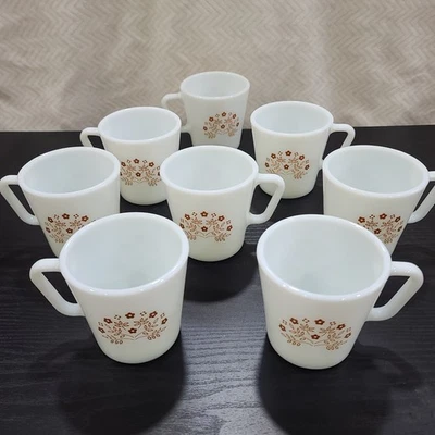 8 PYREX Coffee Cups Mugs SUMMER IMPRESSIONS Ginger Brown Flower D Handle  - Image 1 of 4