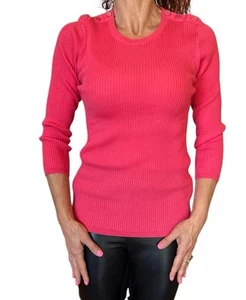 TORY BURCH WOMEN'S SMALL SWEATER REX WOOL RIBBED KNIT PINK 3/4 SLEEVE PULLOVER - Picture 1 of 10
