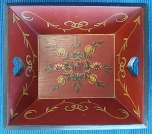 Vintage Hindenloopen Folk Art Hand Painted WOODEN TRAY 6.5"x7.5" ~ Artist SIGNED - Picture 1 of 10
