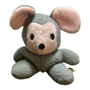 RARE Animal Fair Mouse Stuffed Beanie Animal Plush 1971 Gray Grey Pink Face 9” - Picture 1 of 6