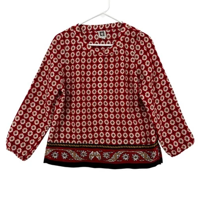 Blusa túnica Anne Klein para mujer mediana roja estampado floral manga larga cremallera cuello Foto 1 de 4