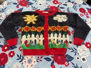 VTG 90s Eagle's Eye Children Hand Knit Large (6-6x) Farm Sweater Barn Doors Open - Picture 1 of 10