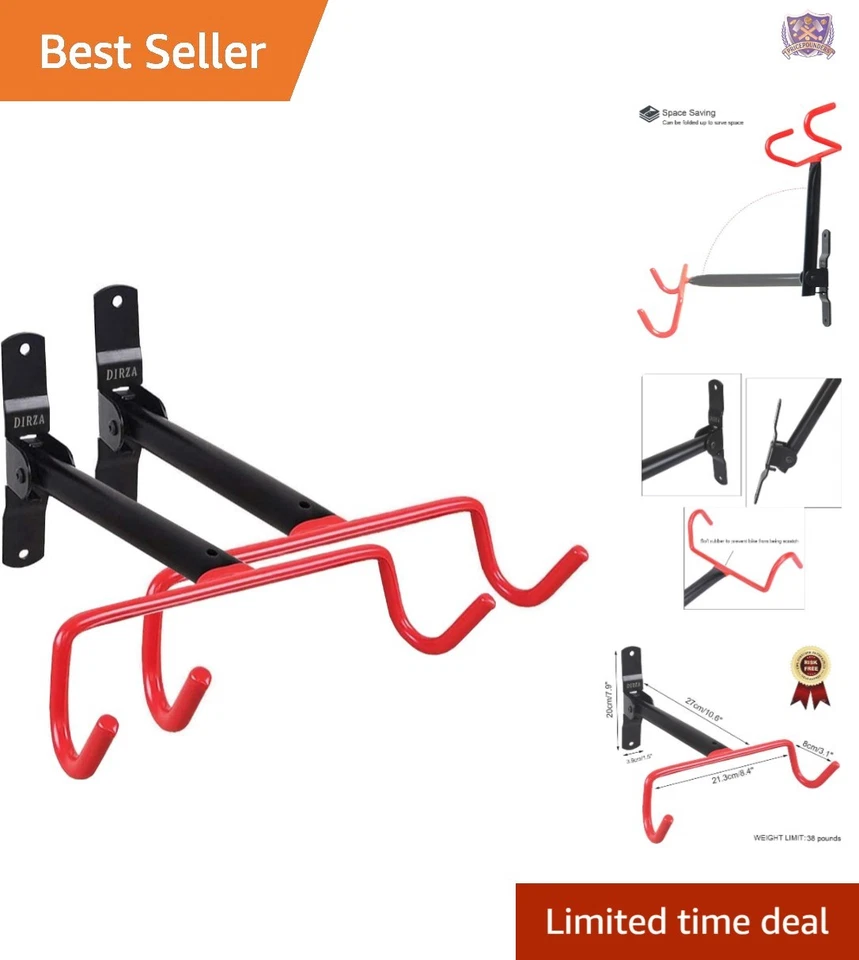 Wall Mount Bike Hanger 2 Pack Foldable Bicycle Storage Horizontal